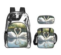 Tamiger Beautiful White Swans On The Lake Print 3-Piece Transparent Backpack Set For Travel Outdoor Adventures Holiday Clear Bag