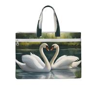 Tamiger Beautiful White Swans On The Lake Print Canvas Tote Document Office Shopping Commuting Business Trips Storage File Bag