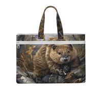 Tamiger Beaver Working Print Canvas Tote Document Office Shopping Commuting Business Trips Storage File Bag