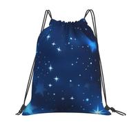Tamiger Blue Shining Stars Pattern Print Lightweight Foldable Drawstring Backpack Outdoor Sports Bag Workout Travel Yoga