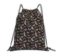 Tamiger Brown Horse Print Lightweight Foldable Drawstring Backpack Outdoor Sports Bag Workout Travel Yoga