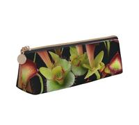 Tamiger Carnivorous Plant Print Large Capacity Leather Pencil Case Smooth Zippered Pen Pouch School Travel Makeup