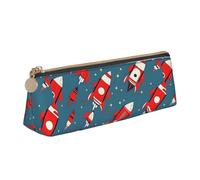 Tamiger Cartoon Rockets Print Large Capacity Leather Pencil Case Smooth Zippered Pen Pouch School Travel Makeup