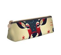 Tamiger Christmas Deer Picture Print Large Capacity Leather Pencil Case Smooth Zippered Pen Pouch School Travel Makeup
