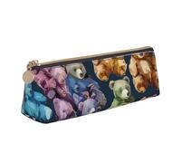 Tamiger Colorful Bears Print Large Capacity Leather Pencil Case Smooth Zippered Pen Pouch School Travel Makeup
