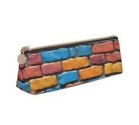 Tamiger Colorful Brick Wall Print Large Capacity Leather Pencil Case Smooth Zippered Pen Pouch School Travel Makeup