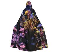 Tamiger Coral Reef Print Hooded Cloak Halloween Cosplay Carnival | 190cm Long Witch Wizard Capes Christmas Renaissance Themed Party Unisex