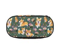 Tamiger Corgi Floral Flowers Print Functionality Storage Pencil Bag School Students Boys Girls Everyday Use Practical