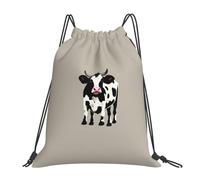 Tamiger Cow Black Spot Print Lightweight Foldable Drawstring Backpack Outdoor Sports Bag Workout Travel Yoga