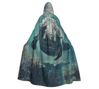 Tamiger Crazy Save Manatee Print Holiday Hooded Cloak Costume Robe For Cosplay Carnival Vampire Party Themed Events