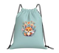 Tamiger Cute Animal Fox Flowers Print Lightweight Foldable Drawstring Backpack Outdoor Sports Bag Workout Travel Yoga
