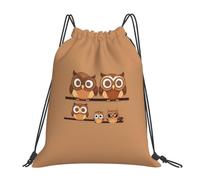 Tamiger Cute Big Brown Cartoon Owls Print Lightweight Foldable Drawstring Backpack Outdoor Sports Bag Workout Travel Yoga