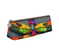 Tamiger Cute Dragonfly Print Large Capacity Leather Pencil Case Smooth Zippered Pen Pouch School Travel Makeup