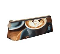 Tamiger Delicious Coffee Print Large Capacity Leather Pencil Case Smooth Zippered Pen Pouch School Travel Makeup