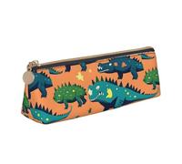Tamiger Dinosaur Print Large Capacity Leather Pencil Case Smooth Zippered Pen Pouch School Travel Makeup