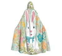 Tamiger Easter Bunny Floral Print 185cm Hooded Cloak Halloween Carnival | Cosplay Robe Costume Velvet Cape Masquerade Holiday Celebrations Unisex