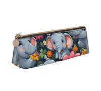 Tamiger Flower-Elephant Print Large Capacity Leather Pencil Case Smooth Zippered Pen Pouch School Travel Makeup