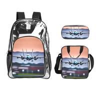 Tamiger Fly Airplane Print 3-Piece Transparent Backpack Set For Travel Outdoor Adventures Holiday Clear Bag