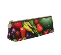 Tamiger Fresh Fruits and Vegetables Print Large Capacity Leather Pencil Case Smooth Zippered Pen Pouch School Travel Makeup