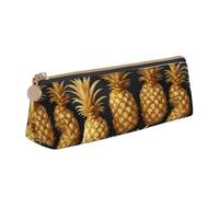 Tamiger Golden Pineapple Background Print Large Capacity Leather Pencil Case Smooth Zippered Pen Pouch School Travel Makeup