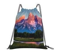 Tamiger Grand Teton National Park Print Lightweight Foldable Drawstring Backpack Outdoor Sports Bag Workout Travel Yoga
