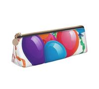 Tamiger Happy Birthday Print Large Capacity Leather Pencil Case Smooth Zippered Pen Pouch School Travel Makeup