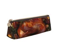 Tamiger Happy Thanksgiving Turkey Print Large Capacity Leather Pencil Case Smooth Zippered Pen Pouch School Travel Makeup