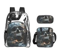 Tamiger Horror Ghost Skull Print 3-Piece Transparent Backpack Set For Travel Outdoor Adventures Holiday Clear Bag