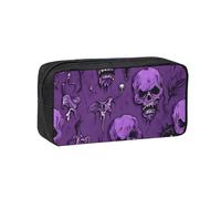 Tamiger Horror Pattern on Purple Background Print Unisex Spacious Pen Case Large-Capacity Stationery Organizer Pouch for Carry Daily