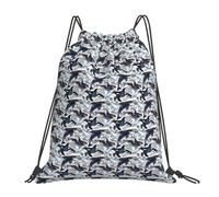 Tamiger Killer Whale Print Lightweight Foldable Drawstring Backpack Outdoor Sports Bag Workout Travel Yoga