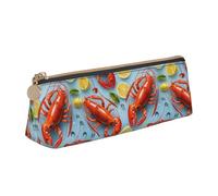 Tamiger Lobster and Lemon Print Large Capacity Leather Pencil Case Smooth Zippered Pen Pouch School Travel Makeup