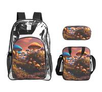 Tamiger Magic Mushroom Print 3-Piece Transparent Backpack Set For Travel Outdoor Adventures Holiday Clear Bag