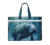 Tamiger Manatee Animals Print Canvas Tote Document Office Shopping Commuting Business Trips Storage File Bag