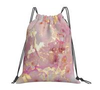 Tamiger Pink Marble Texture Print Lightweight Foldable Drawstring Backpack Outdoor Sports Bag Workout Travel Yoga