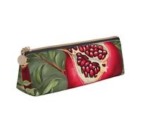 Tamiger Pomegranate Painting Print Large Capacity Leather Pencil Case Smooth Zippered Pen Pouch School Travel Makeup