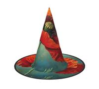 Tamiger Poppy Flower Print Halloween Witch Hat Carnival Wizard Cap | Universal Theme Celebration Costume Accessory Headwear Holiday Cosplay