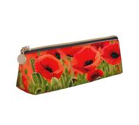Tamiger Poppy Flowers Vivid Petals Print Large Capacity Leather Pencil Case Smooth Zippered Pen Pouch School Travel Makeup
