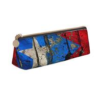 Tamiger Puerto rico Wallpaper Flag Print Large Capacity Leather Pencil Case Smooth Zippered Pen Pouch School Travel Makeup