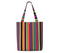 Tamiger Rainbow Colored Striped Print Canvas Shoulder Bag Large Capacity Tote Shopping Travel Everyday Casual Handbags