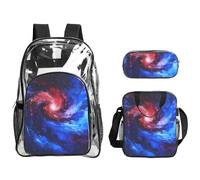 Tamiger Red Blue Galaxy Print 3-Piece Transparent Backpack Set For Travel Outdoor Adventures Holiday Clear Bag