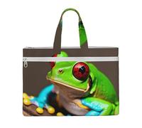 Tamiger Red Eyes Tree Frogs Print Canvas Tote Document Office Shopping Commuting Business Trips Storage File Bag