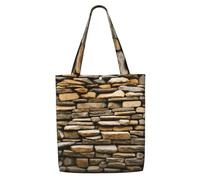 Tamiger Rustic Rocks Brick Wall Print Canvas Shoulder Bag Large Capacity Tote Shopping Travel Everyday Casual Handbags