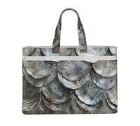 Tamiger Silver Fish Scale Print Canvas Tote Document Office Shopping Commuting Business Trips Storage File Bag
