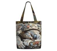 Tamiger Sleeping Koala Cap Print Canvas Shoulder Bag Large Capacity Tote Shopping Travel Everyday Casual Handbags
