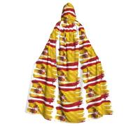 Tamiger Spanish Flag Print 185cm Hooded Cloak Halloween Carnival | Cosplay Robe Costume Velvet Cape Masquerade Holiday Celebrations Unisex