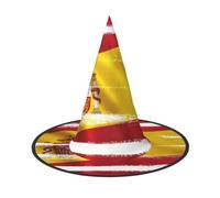 Tamiger Spanish Flag Print Halloween Witch Hat Carnival Wizard Cap | Universal Theme Celebration Costume Accessory Headwear Holiday Cosplay