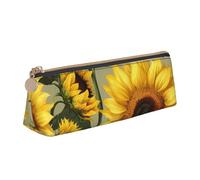 Tamiger Spring Sunflowers Flowers Print Large Capacity Leather Pencil Case Smooth Zippered Pen Pouch School Travel Makeup