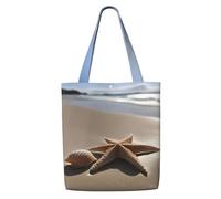 Tamiger Starfish Seashell Sandy Beach Print Canvas Shoulder Bag Large Capacity Tote Shopping Travel Everyday Casual Handbags