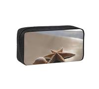 Tamiger Starfish Seashell Sandy Beach Print Unisex Spacious Pen Case Large-Capacity Stationery Organizer Pouch for Carry Daily