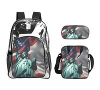 Tamiger Statue Of Liberty Flag Print 3-Piece Transparent Backpack Set For Travel Outdoor Adventures Holiday Clear Bag